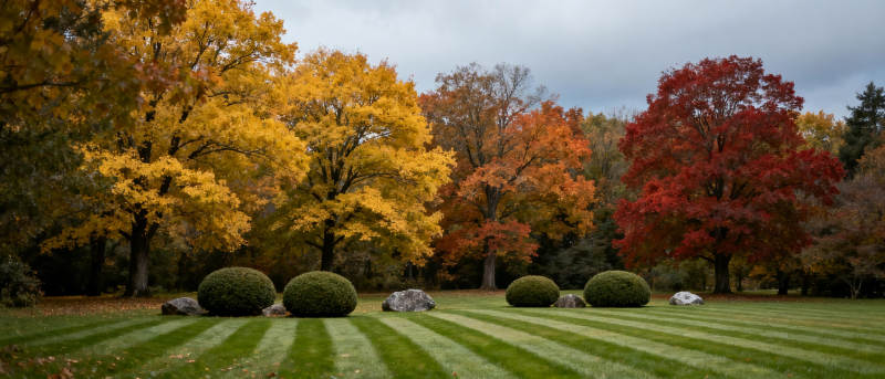秋色斑斓园林景图片
