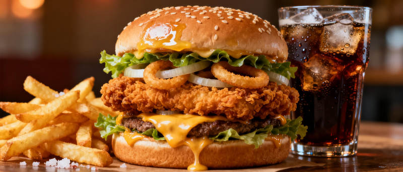 美味汉堡配薯条图片