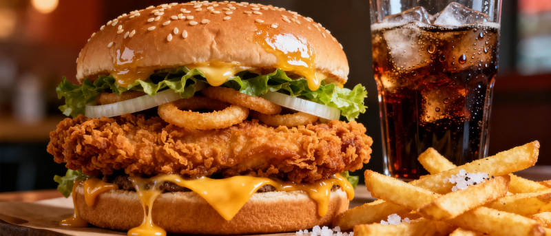 炸鸡汉堡配薯条图片