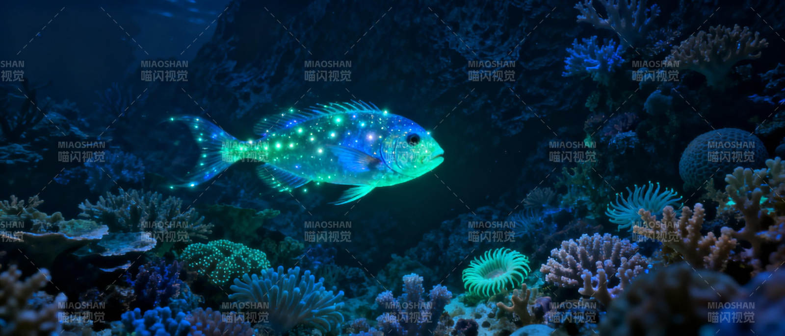 荧光鱼游珊瑚丛图片