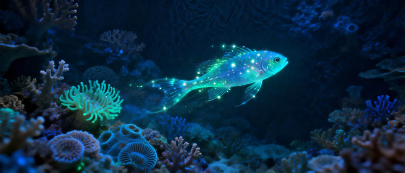 荧光鱼游珊瑚间图片