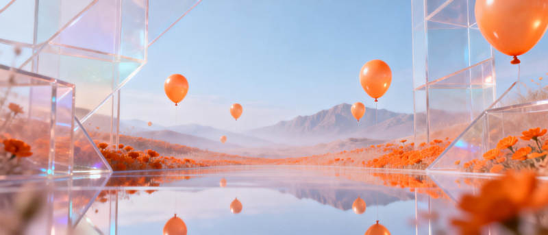 橙气球映山湖图片