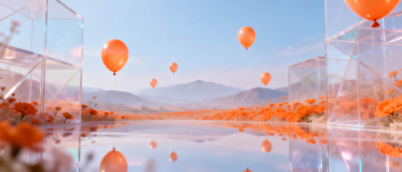 橙气球映山湖图片