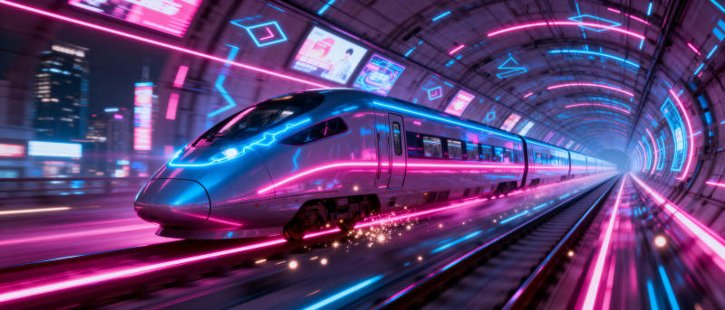 霓虹隧道中的未来列车图片