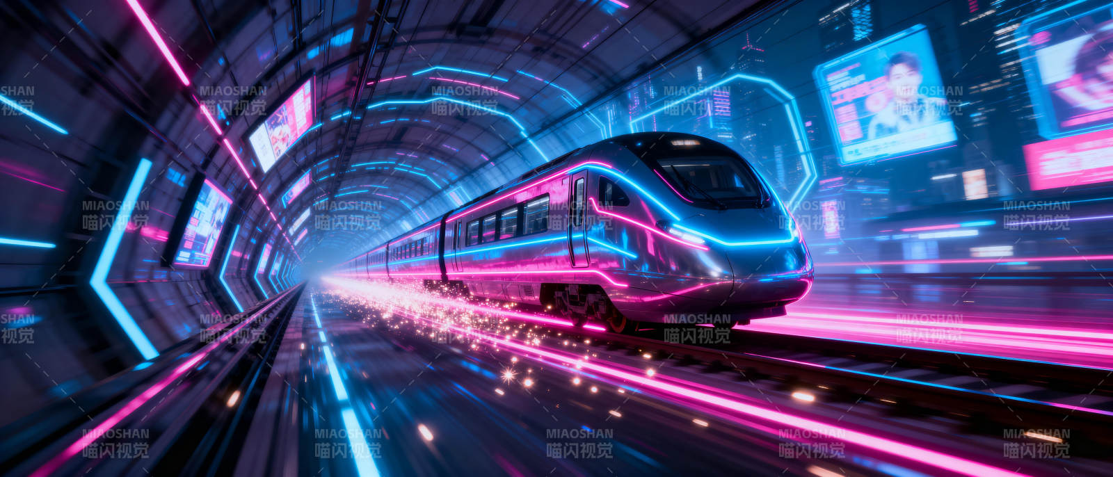未来地铁疾驰隧道图片
