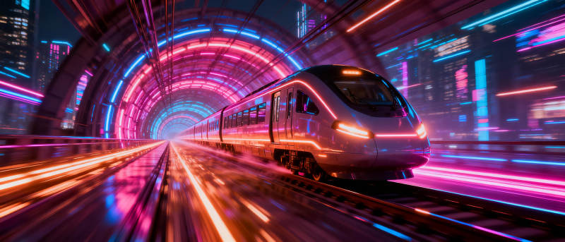 霓虹隧道疾驰列车图片