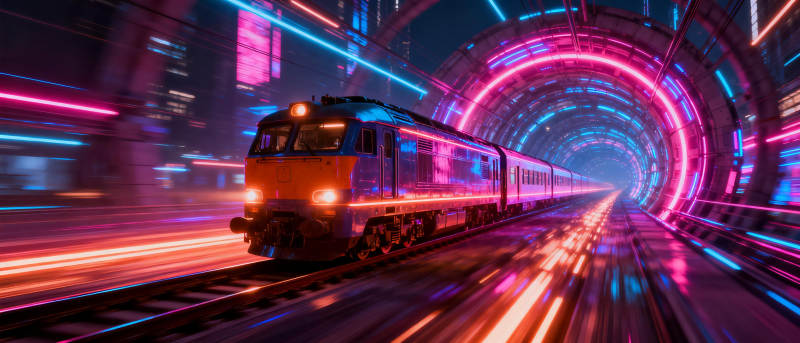 霓虹隧道疾驰列车图片