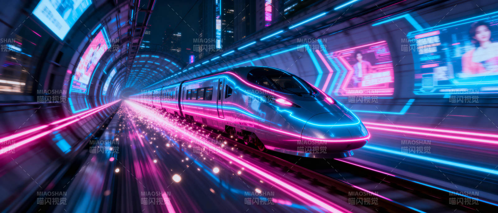 未来高铁疾驰隧道图片