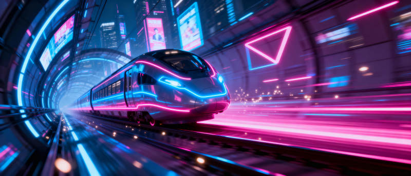 霓虹地铁疾驰而过图片