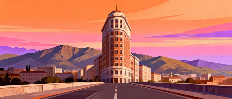 城市黄昏塔影图片