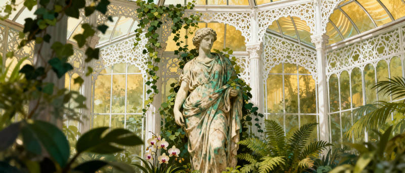 温室中的古典雕像图片