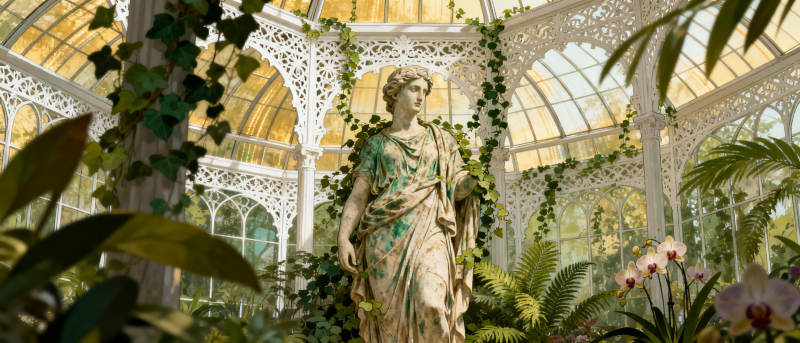 温室中的古典雕像图片