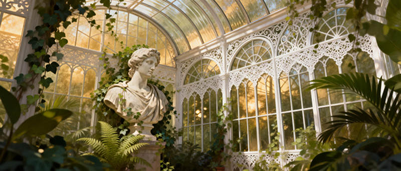 温室中的古典雕像图片