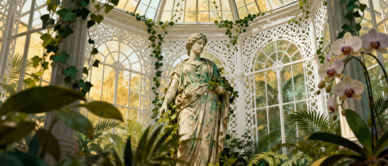 温室中的古典雕像图片