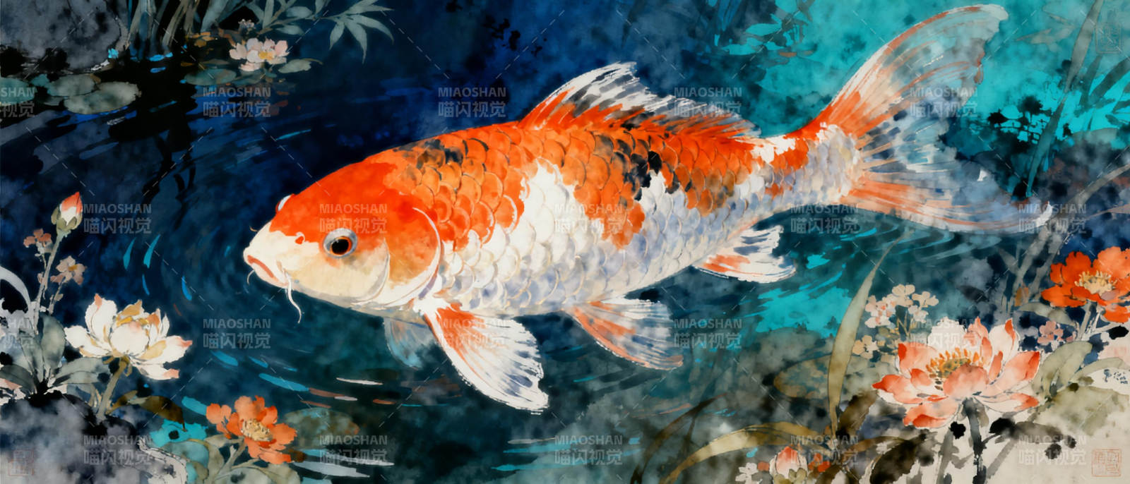 锦鲤游花间图片