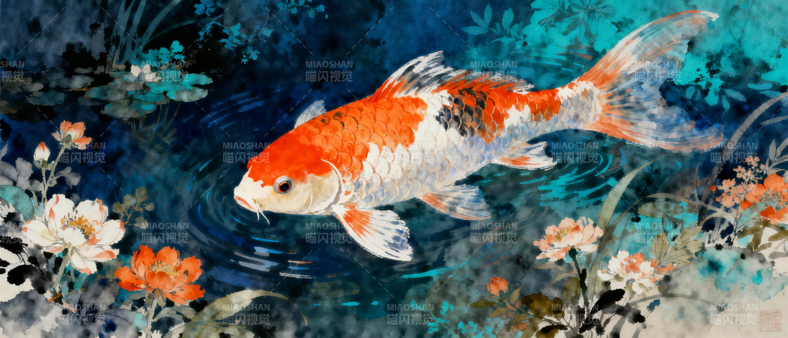 锦鲤游花间图片