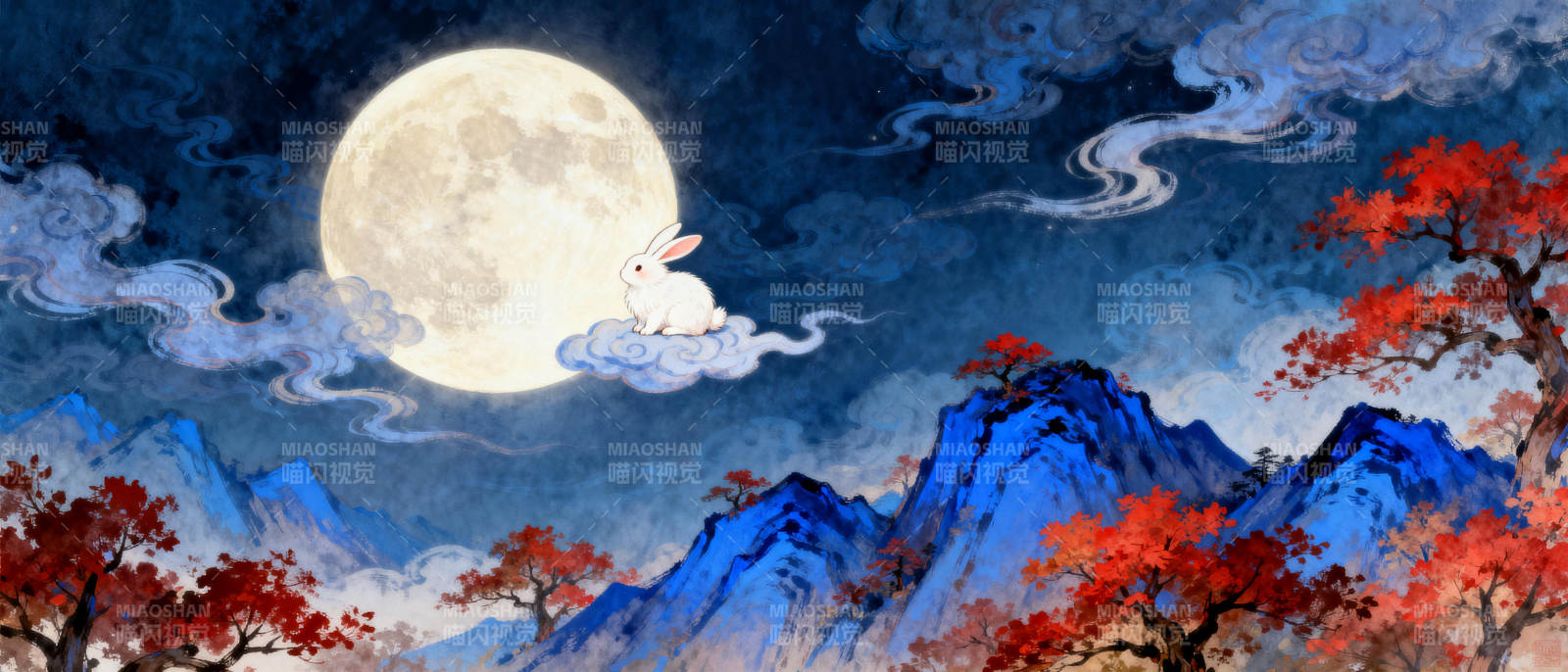 月兔秋山夜图片