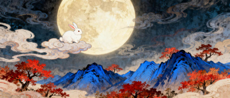 月兔云山秋色图片