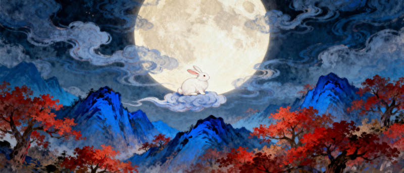 月夜山兔图图片