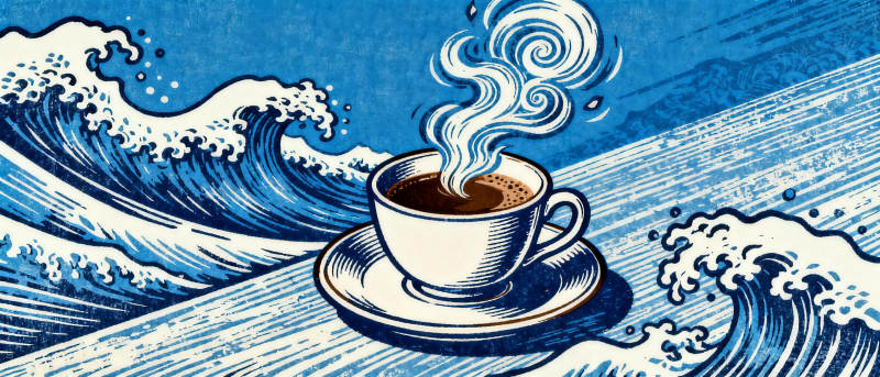 咖啡与海浪图片