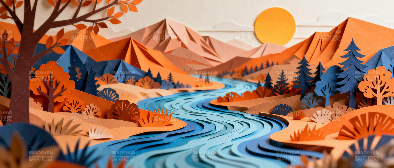 秋山溪流图图片