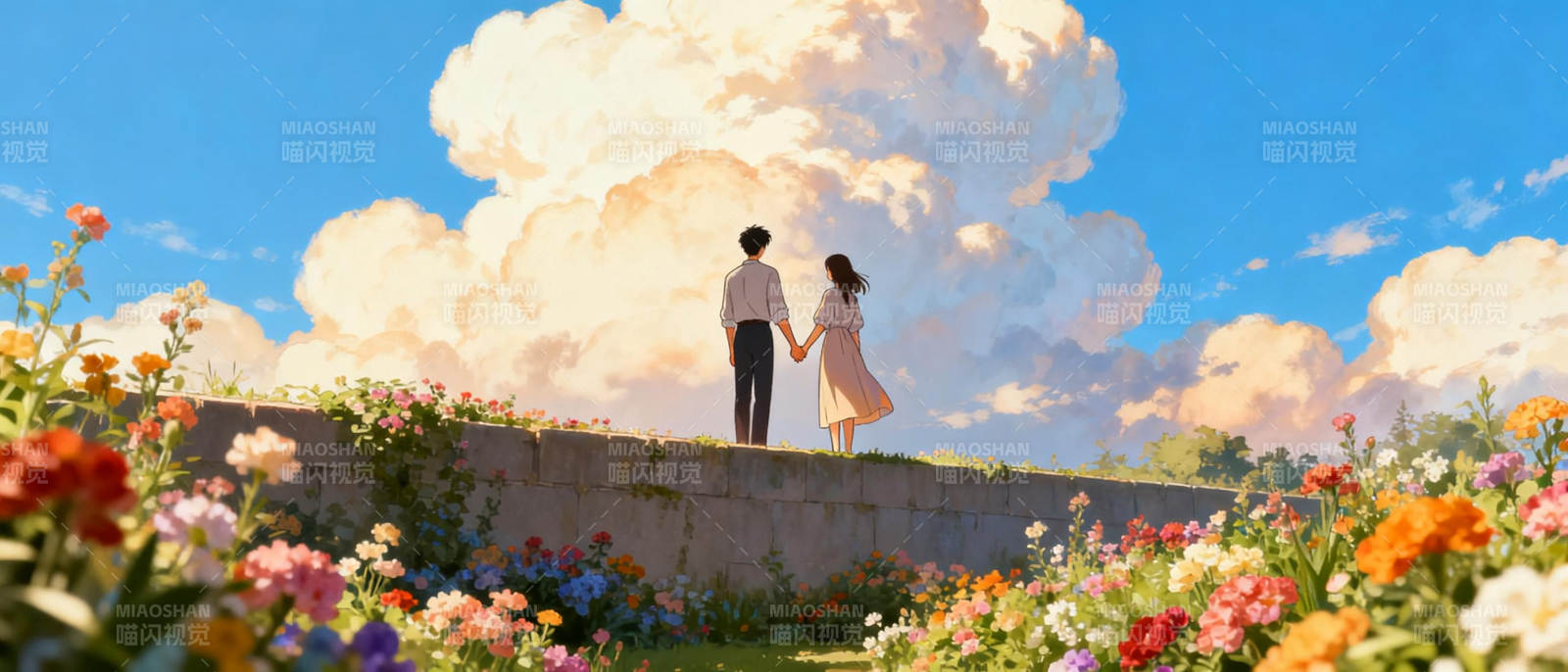 花海牵手 共赏云天图片