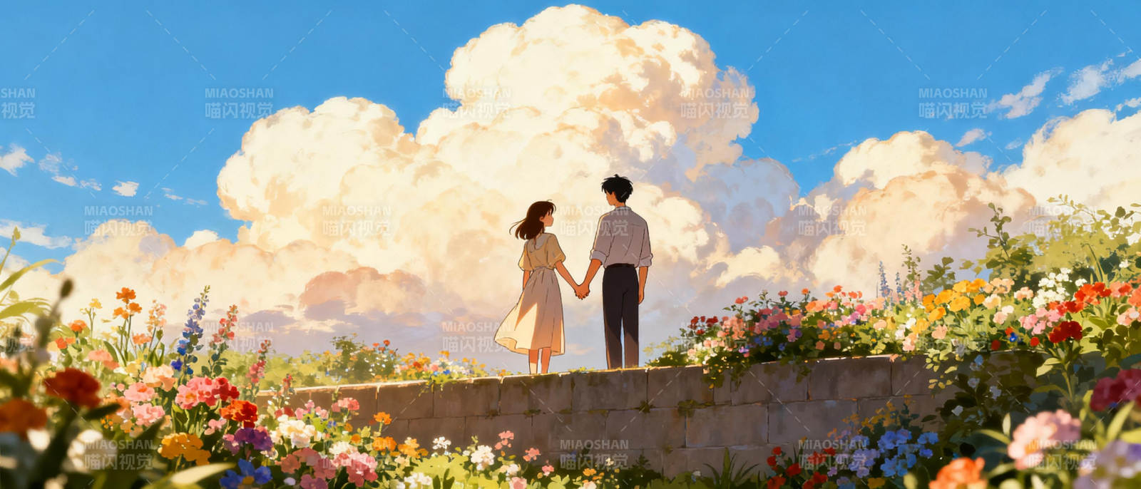 花海牵手 共赏云霞图片