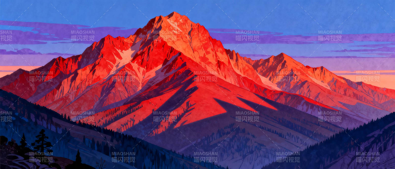 红霞映山峰图片