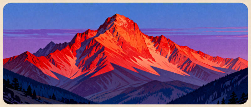 红霞映雪山图片