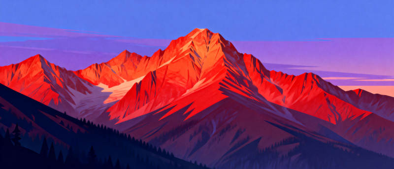 红霞映雪山图片