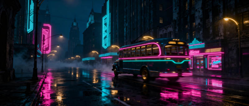 霓虹夜雨街景图片