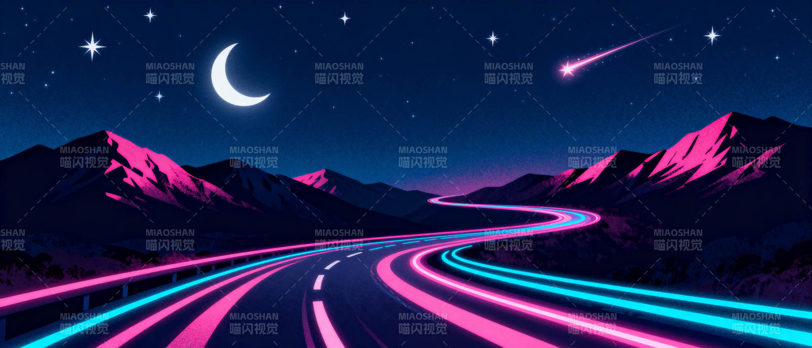 星夜霓虹路图片