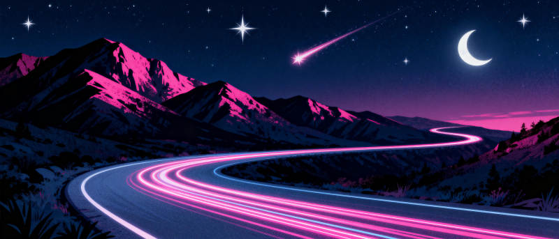 星夜驰骋山间路图片