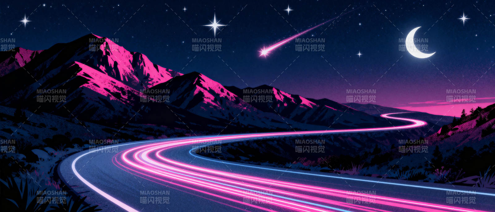 星夜驰骋山间路图片