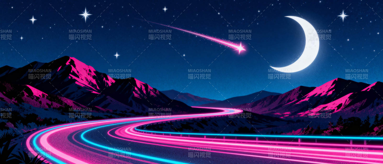 星夜霓虹路图片