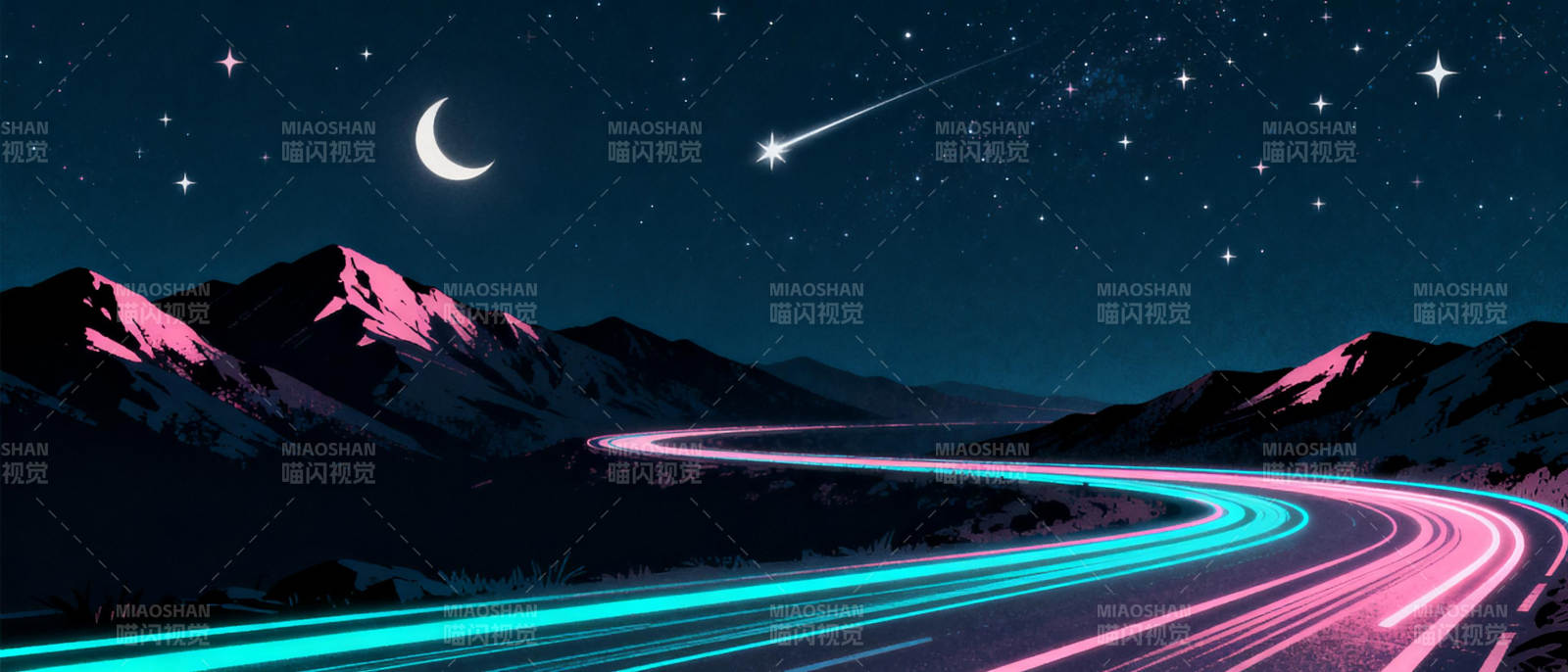 星夜驰骋山间路图片
