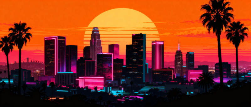 霓虹都市日落图片