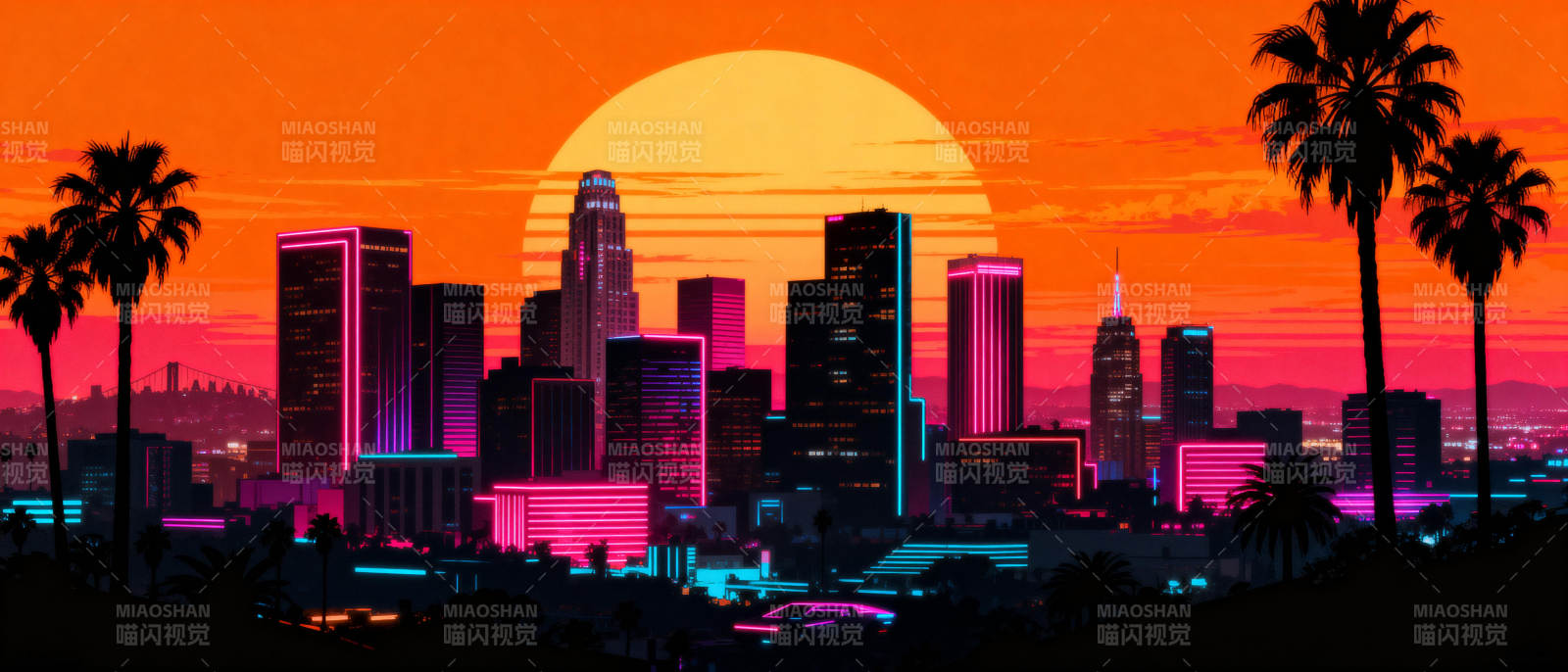 霓虹都市日落图片