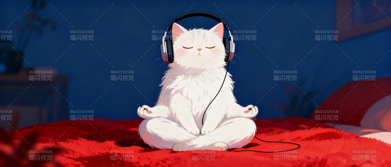 猫咪冥想听音乐图片