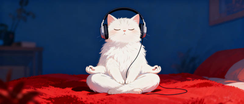 猫咪冥想听音乐图片