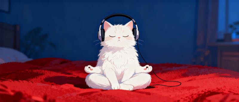 猫咪听歌冥想图片