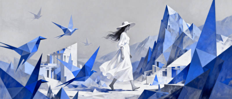 折纸世界中的旅人图片