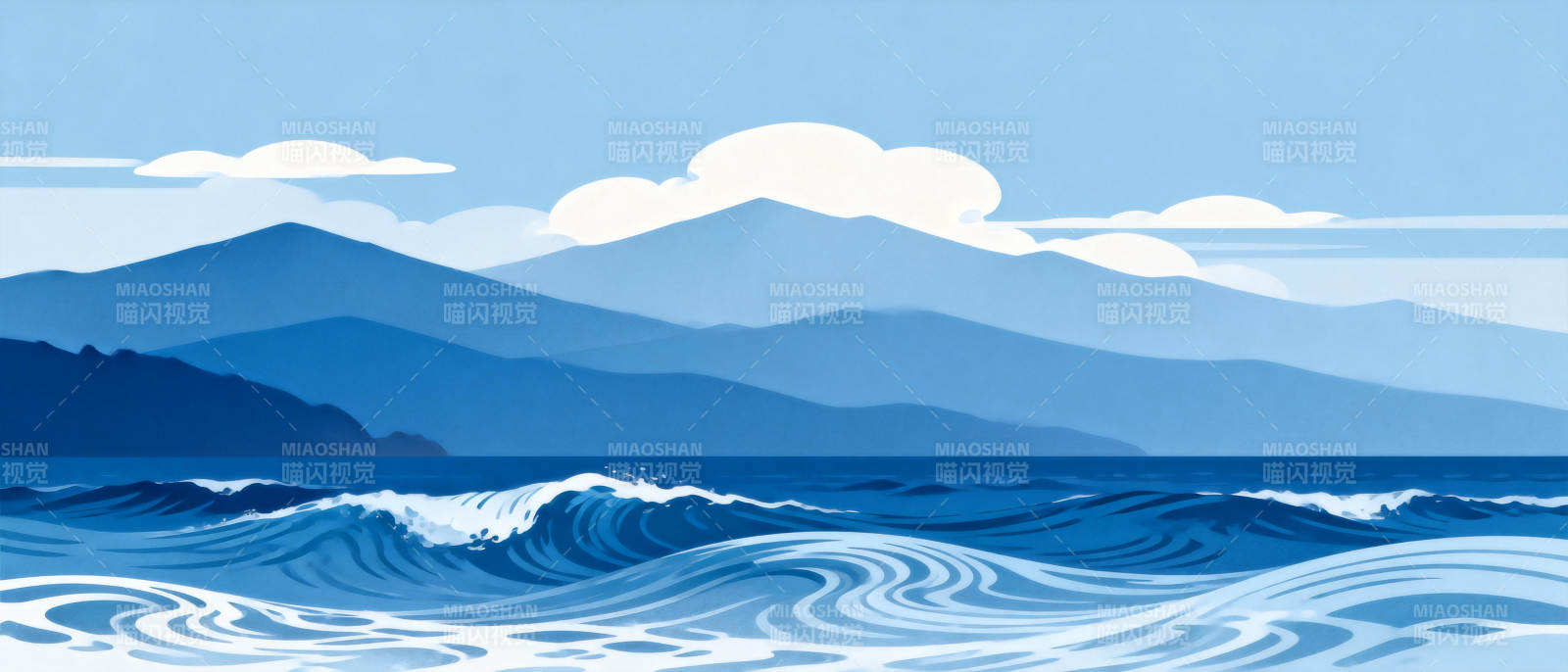 海天一色山影图片