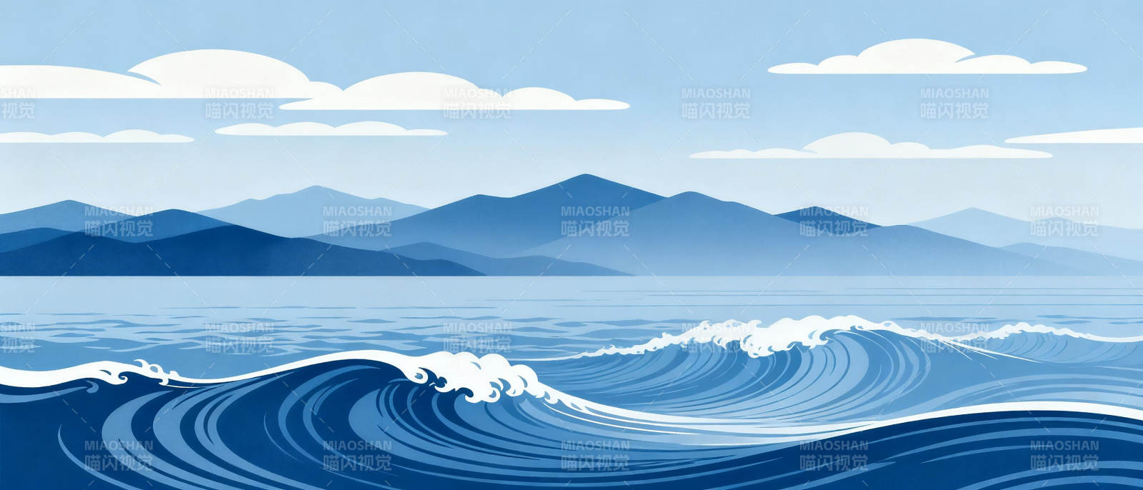 海浪与远山图片