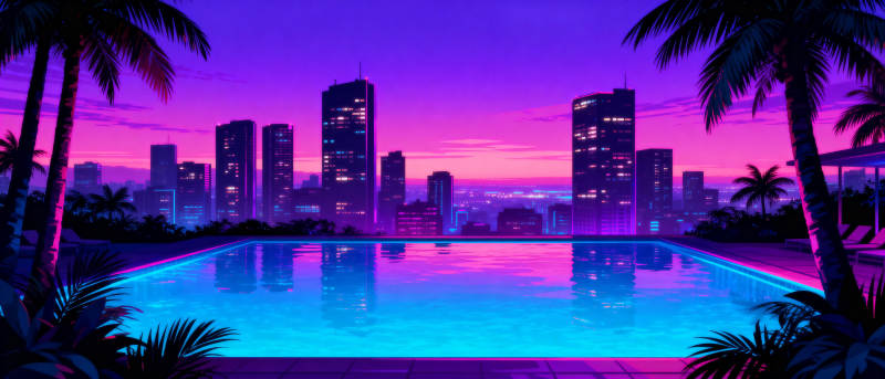 霓虹泳池夜景图片