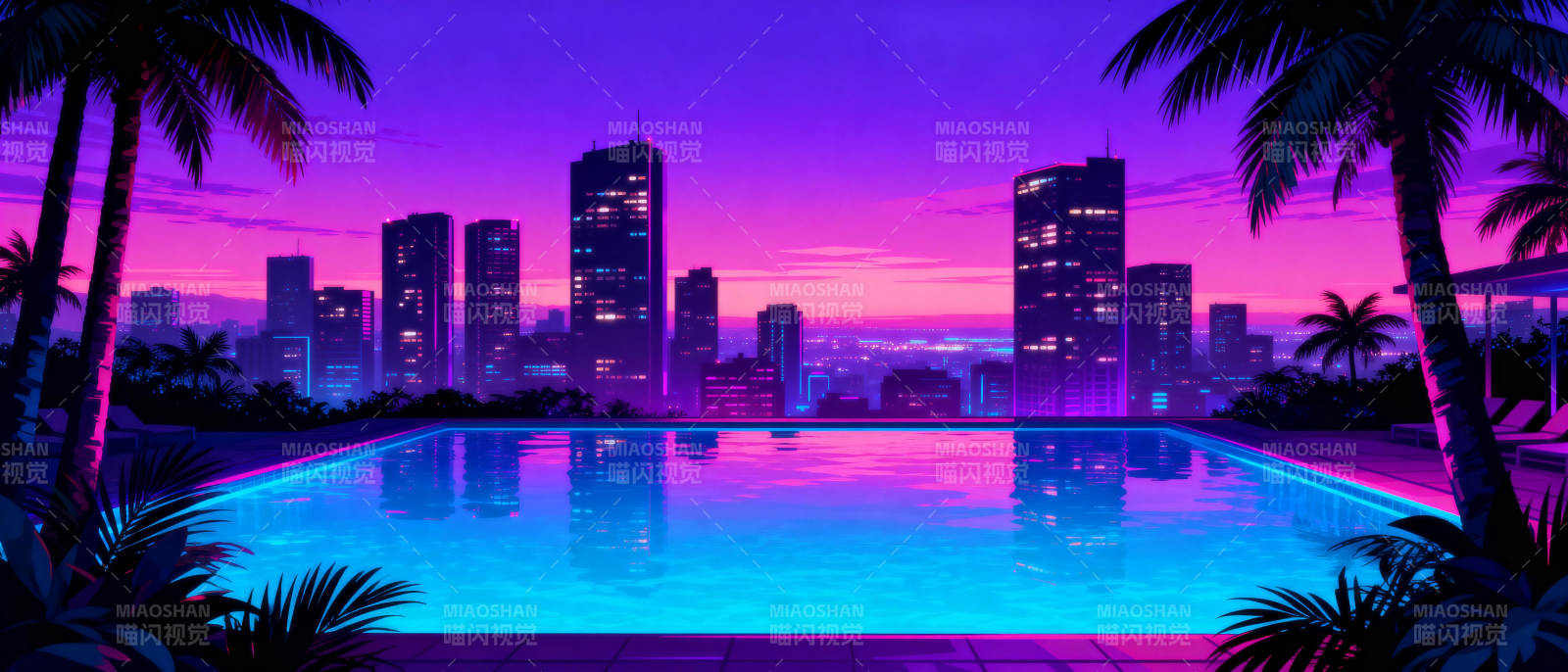 霓虹泳池夜景图片