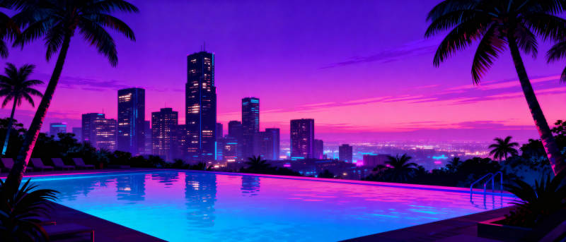 霓虹泳池夜景图片