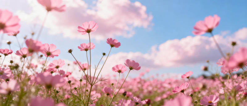 粉花映蓝天图片