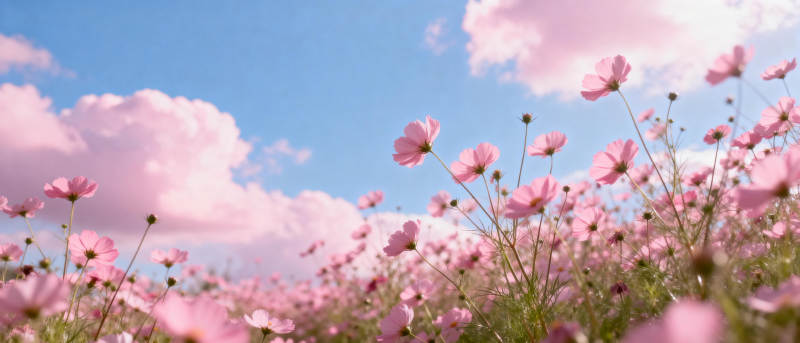 粉花映蓝天图片