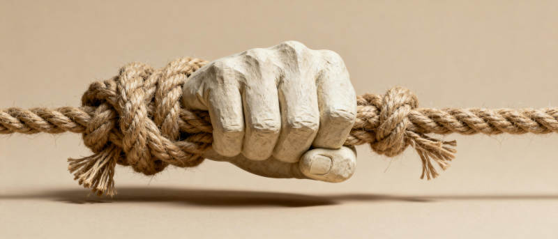 紧握绳结的手图片